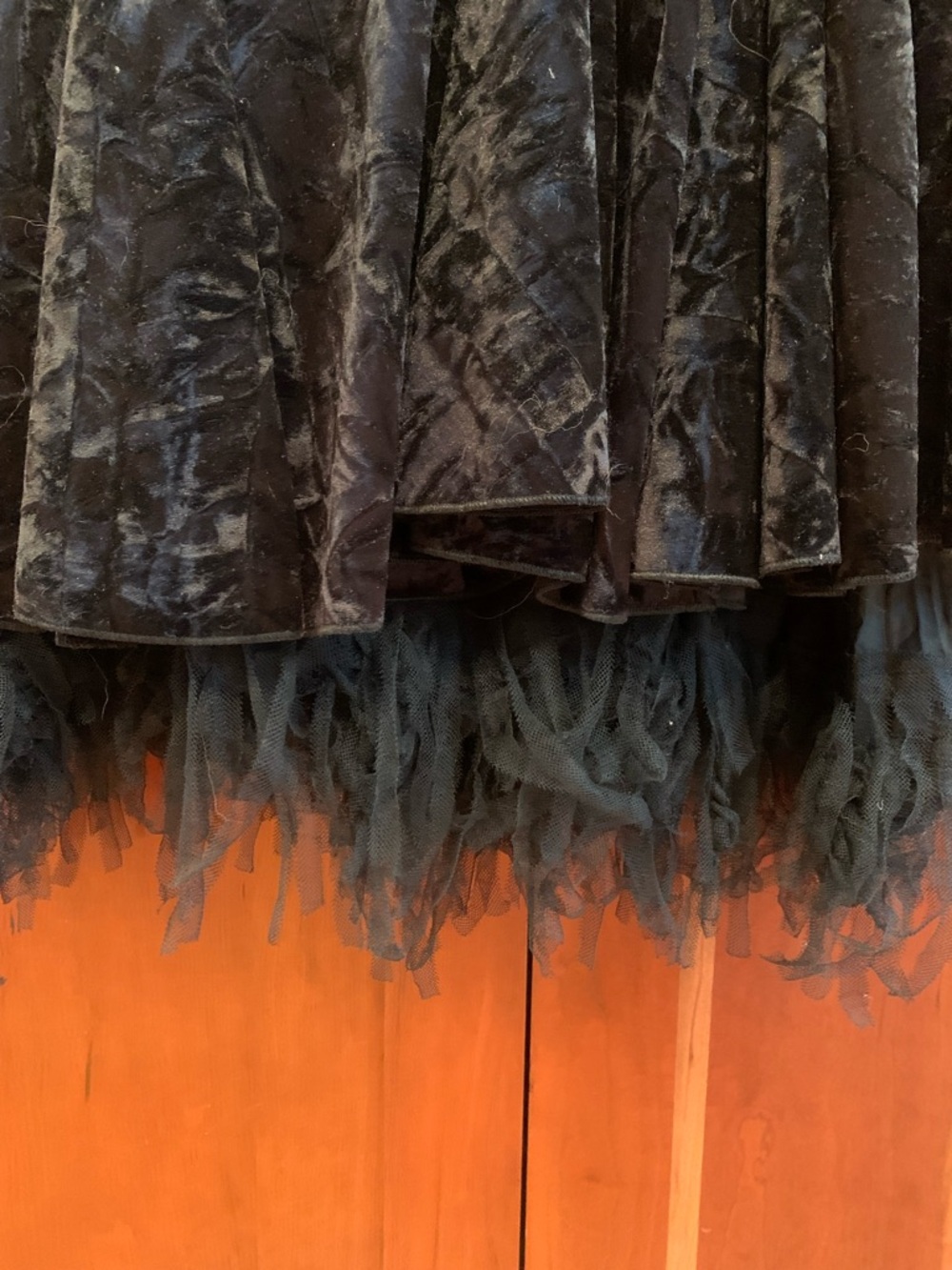 Black Velvet Midi Skirt with Tulle Trim - Picture 2 of 5